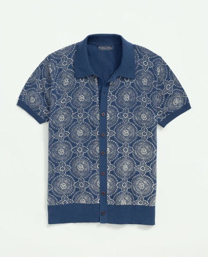 Cotton Polo Cardigan In Batik-Inspired Block Print, image 6