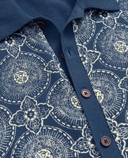 Cotton Polo Cardigan In Batik-Inspired Block Print, image 7