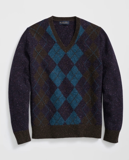 Merino Wool V-Neck Sweater with Argyle Motif, image 1