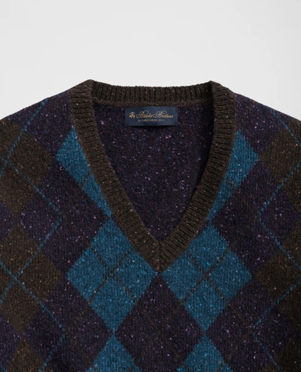 Merino Wool V-Neck Sweater with Argyle Motif, image 2