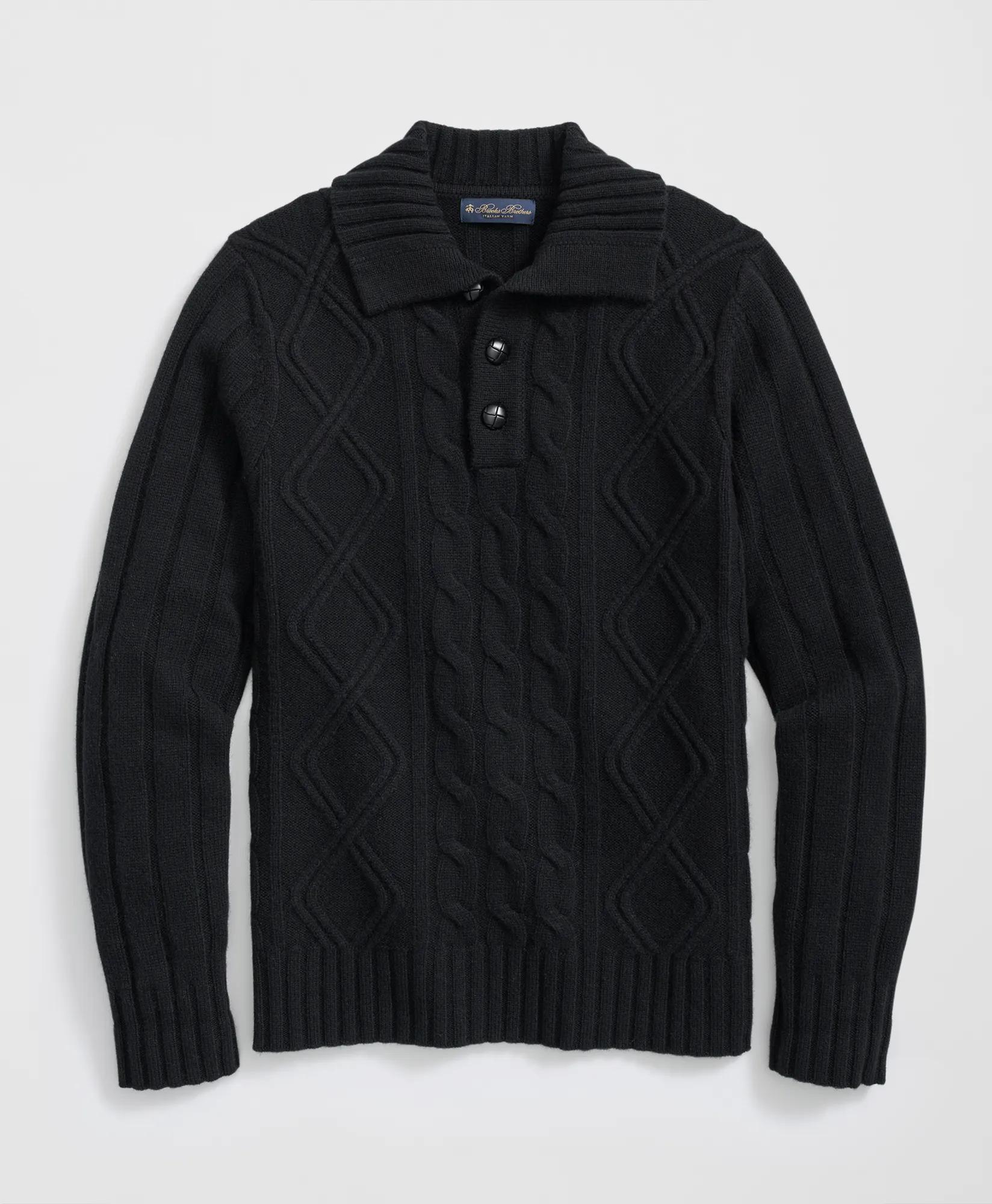 Merino Wool Polo Sweater in Aran Knit, image 1