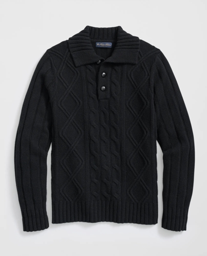 Merino Wool Polo Sweater in Aran Knit, image 1