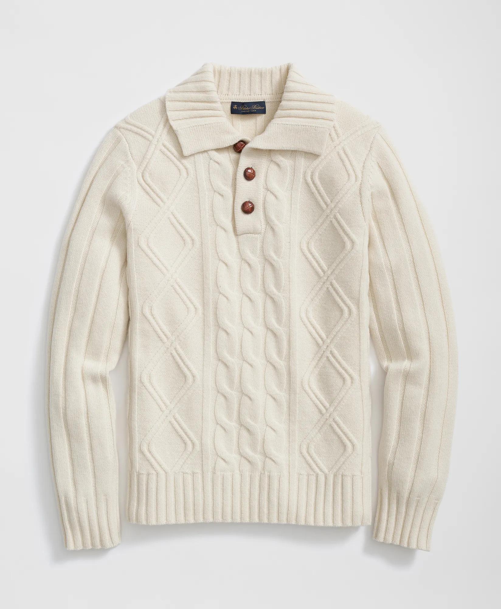 Merino Wool Polo Sweater in Aran Knit, image 1