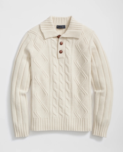 Merino Wool Polo Sweater in Aran Knit, image 1