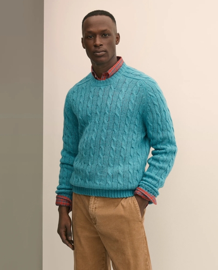Cable Crewneck Sweater in Shetland Wool, image 1