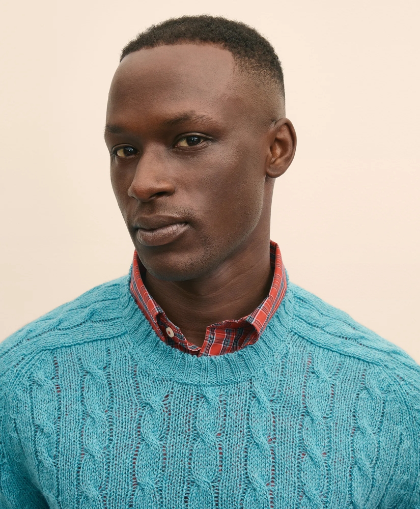 Cable Crewneck Sweater in Shetland Wool, image 3