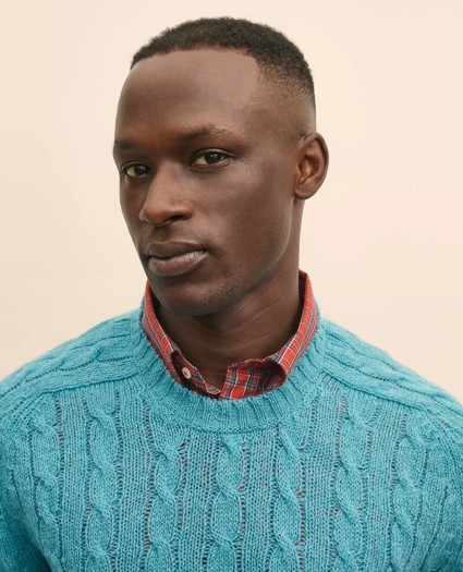 Cable Crewneck Sweater in Shetland Wool, image 3