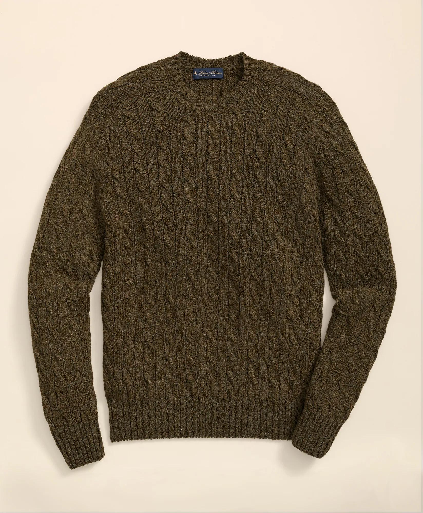 Cable Crewneck Sweater in Shetland Wool, image 1