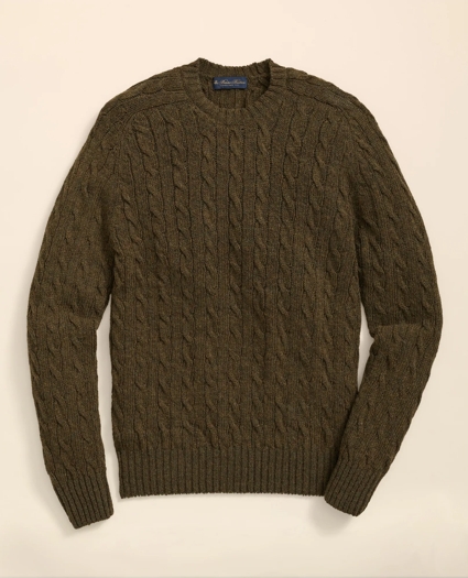 Cable Crewneck Sweater in Shetland Wool, image 1