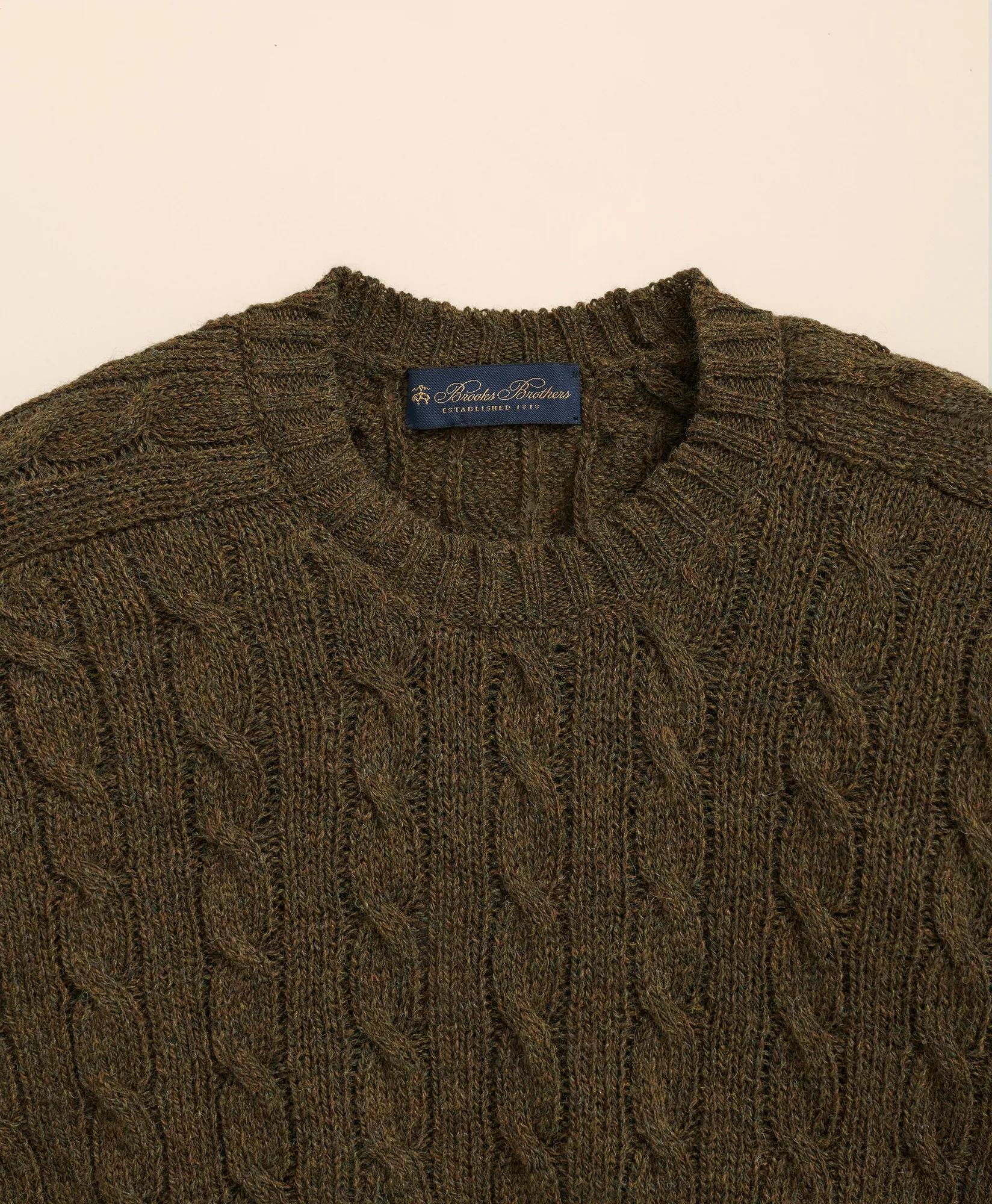 Cable Crewneck Sweater in Shetland Wool, image 2