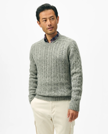 Cable Crewneck Sweater in Shetland Wool, image 1