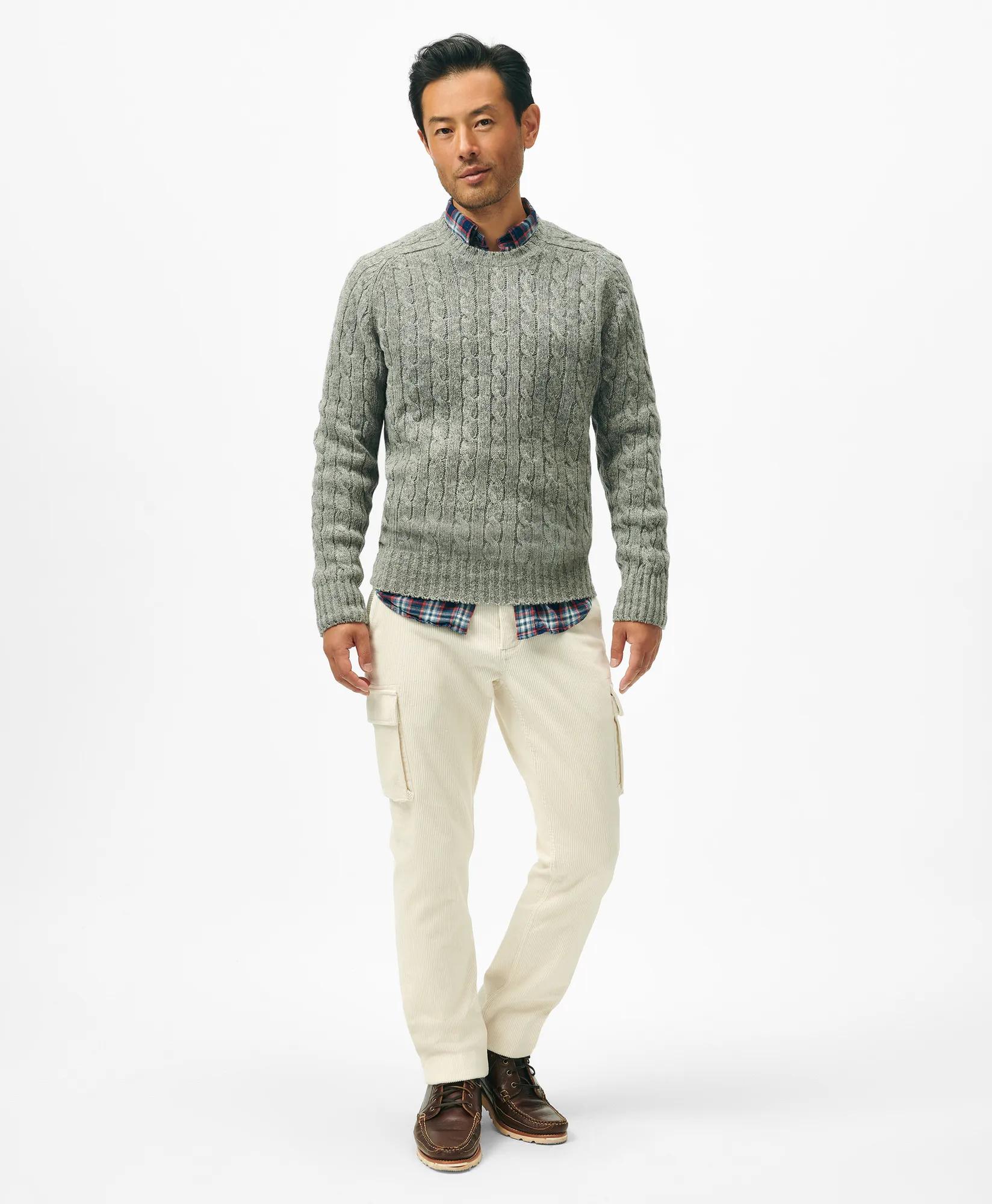Cable Crewneck Sweater in Shetland Wool, image 2