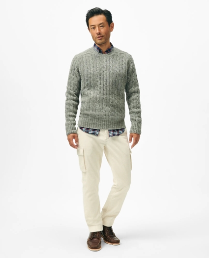 Cable Crewneck Sweater in Shetland Wool, image 2