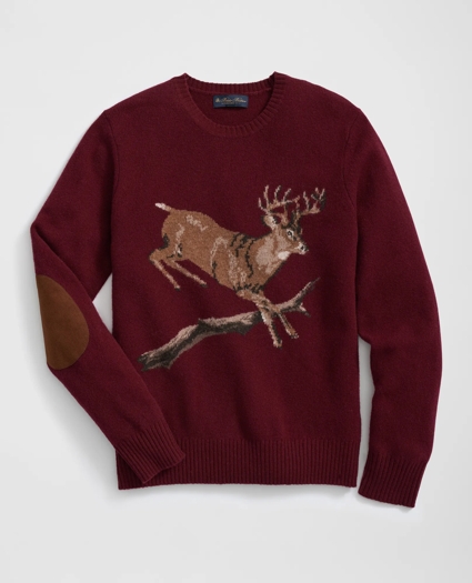 Merino Wool Crewneck Sweater with Deer Intarsia Motif, image 1
