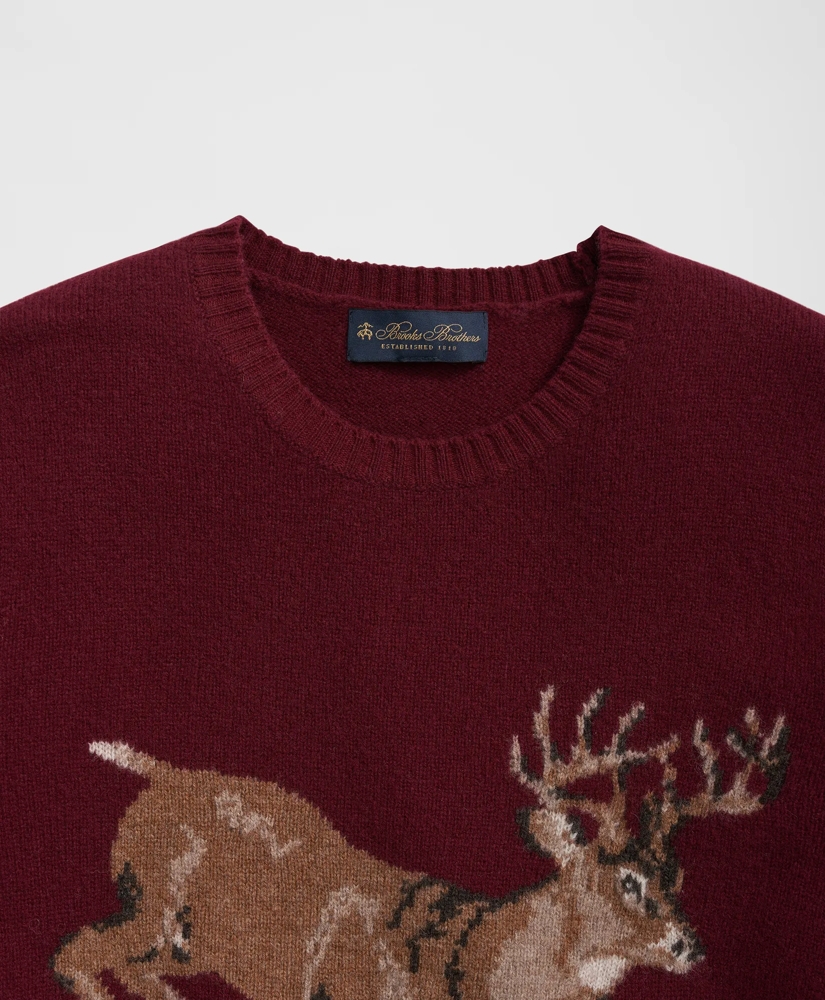Merino Wool Crewneck Sweater with Deer Intarsia Motif, image 3