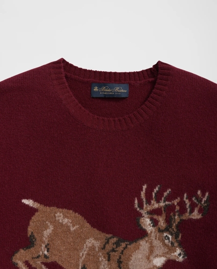 Merino Wool Crewneck Sweater with Deer Intarsia Motif, image 3