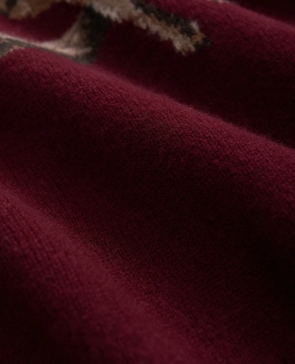 Merino Wool Crewneck Sweater with Deer Intarsia Motif, image 4