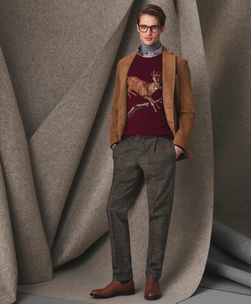 Merino Wool Crewneck Sweater with Deer Intarsia Motif, image 2
