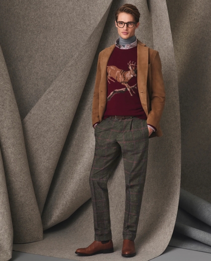 Merino Wool Crewneck Sweater with Deer Intarsia Motif, image 2