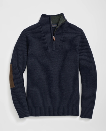 Military Elbow-Patch Half-Zip Sweater in Merino Wool-Cashmere, image 1