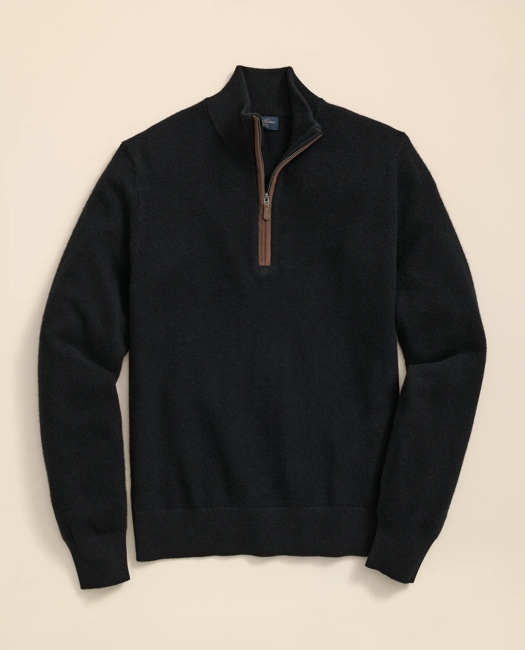 Brooks Brothers 3-ply Cashmere Half-zip Sweater In Black