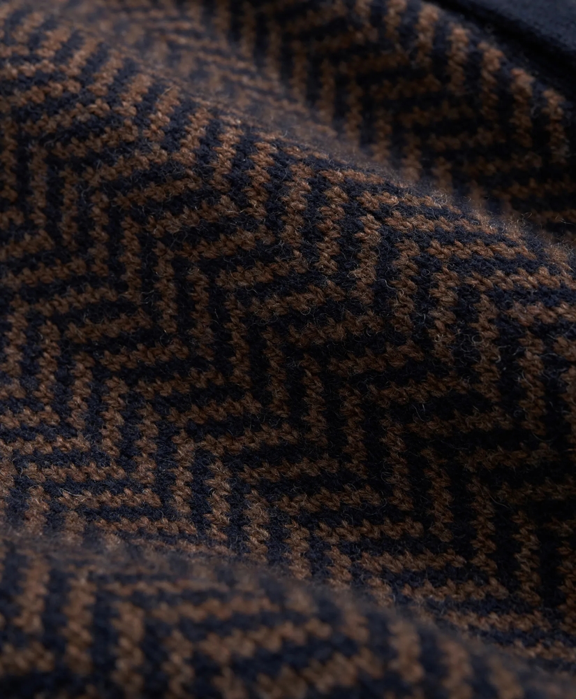 Merino Wool V-Neck Cardigan with Herringbone Jacquard Motif, image 3