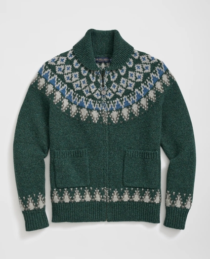 Wool Full-Zip Cardigan with Fair Isle Motif, image 1