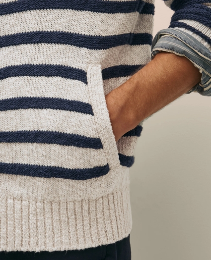 Cotton-Linen Mariner Stripe Mock Neck Cardigan, image 3