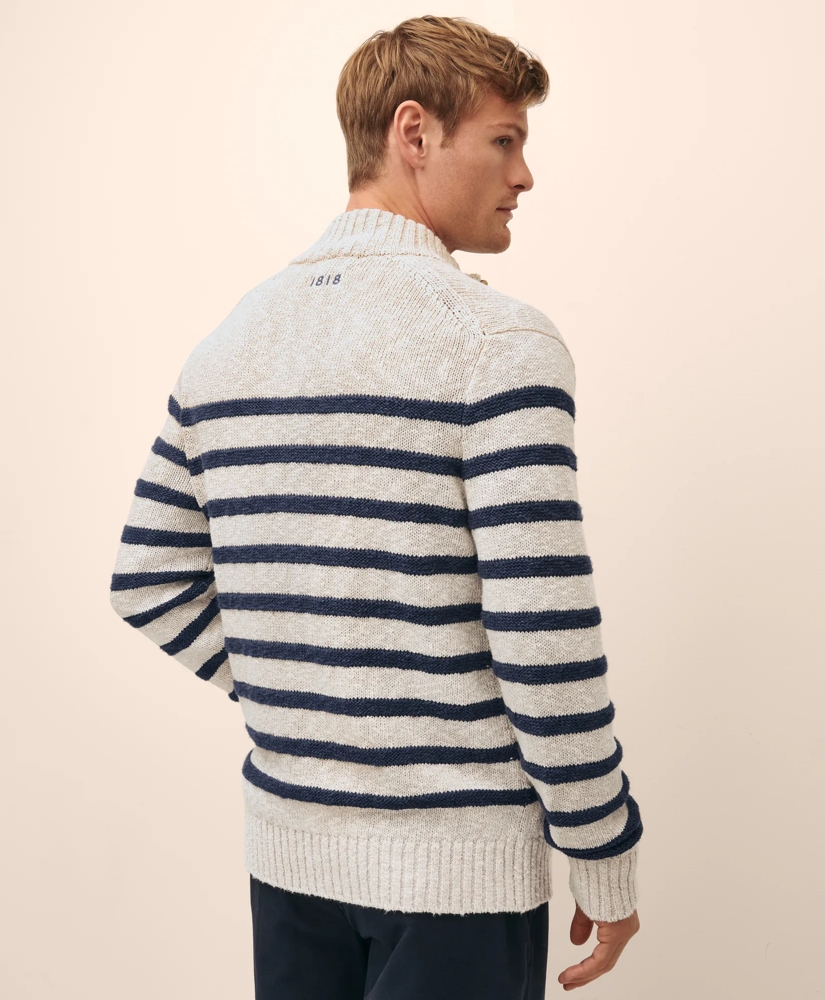 Cotton-Linen Mariner Stripe Mock Neck Cardigan, image 4