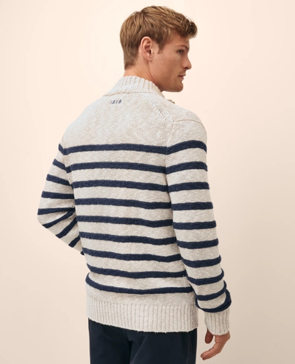 Cotton-Linen Mariner Stripe Mock Neck Cardigan, image 4