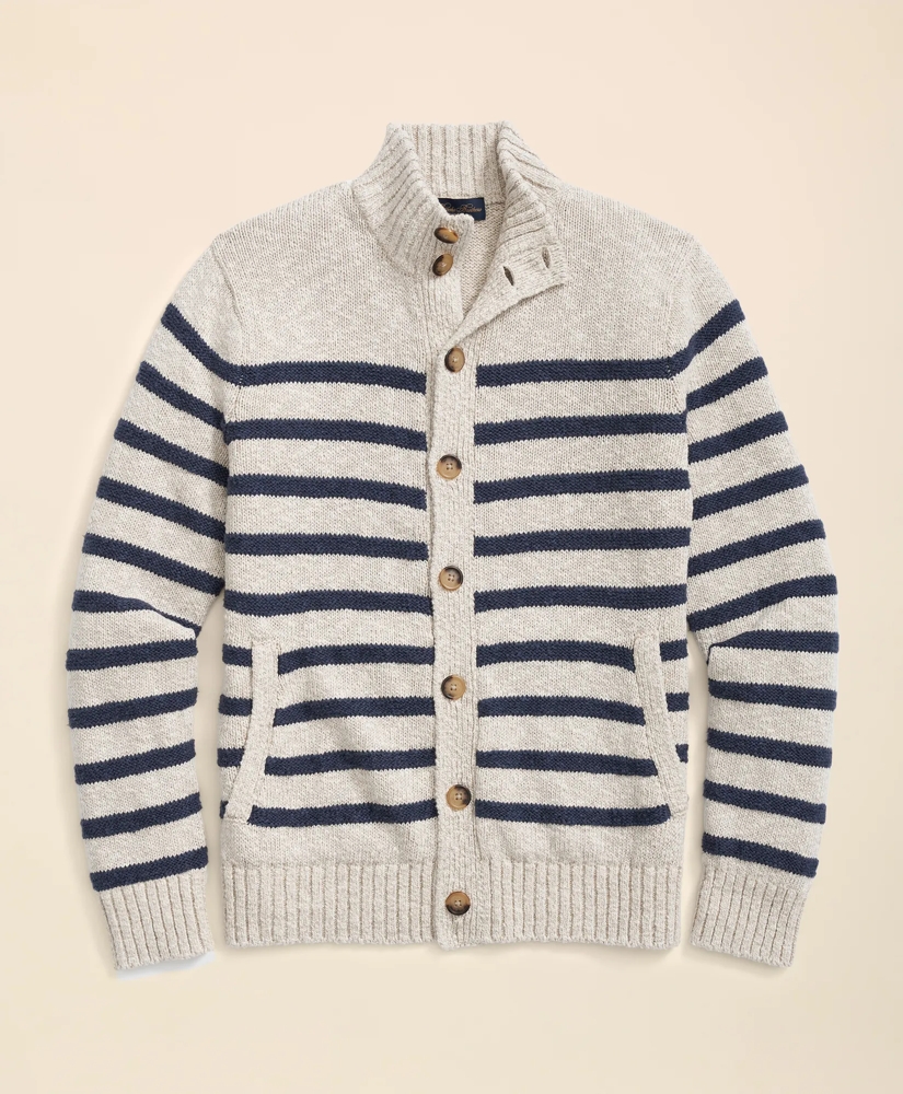 Cotton-Linen Mariner Stripe Mock Neck Cardigan, image 7