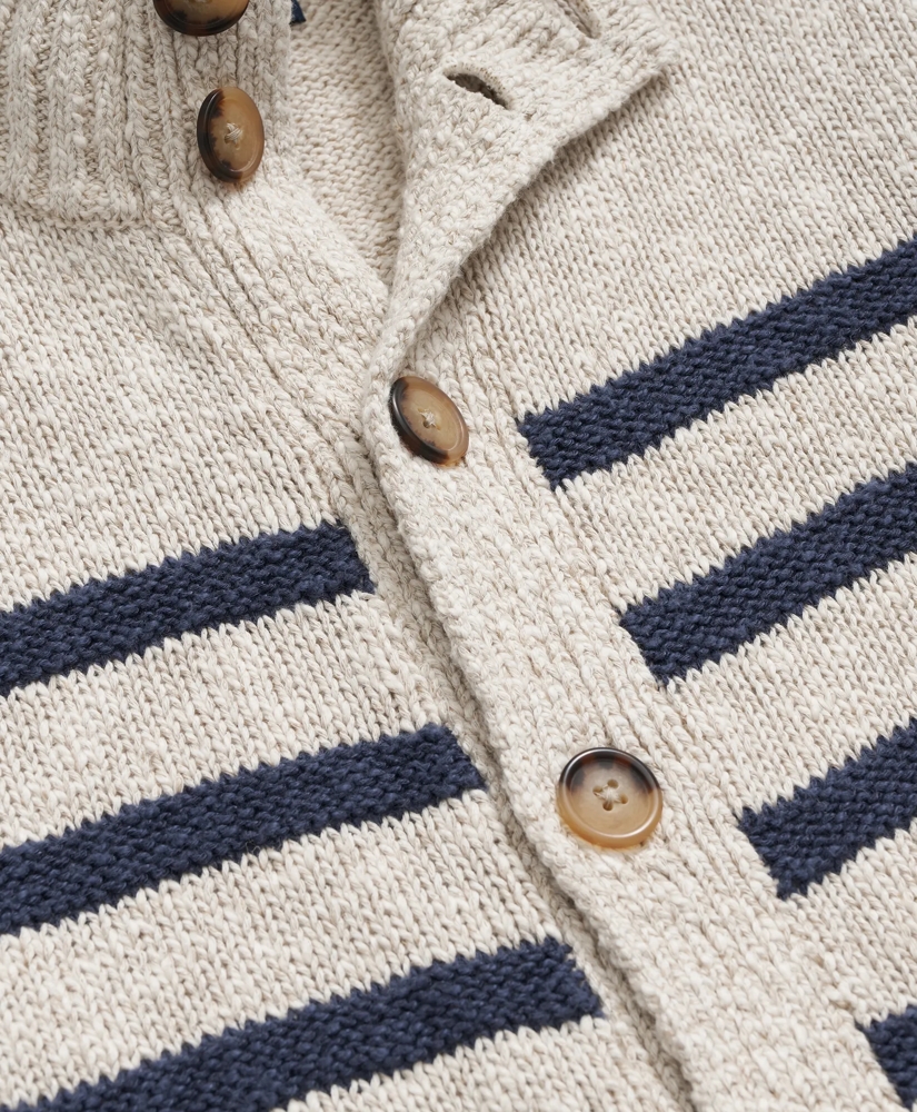 Cotton-Linen Mariner Stripe Mock Neck Cardigan, image 8
