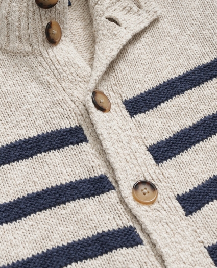 Cotton-Linen Mariner Stripe Mock Neck Cardigan, image 8