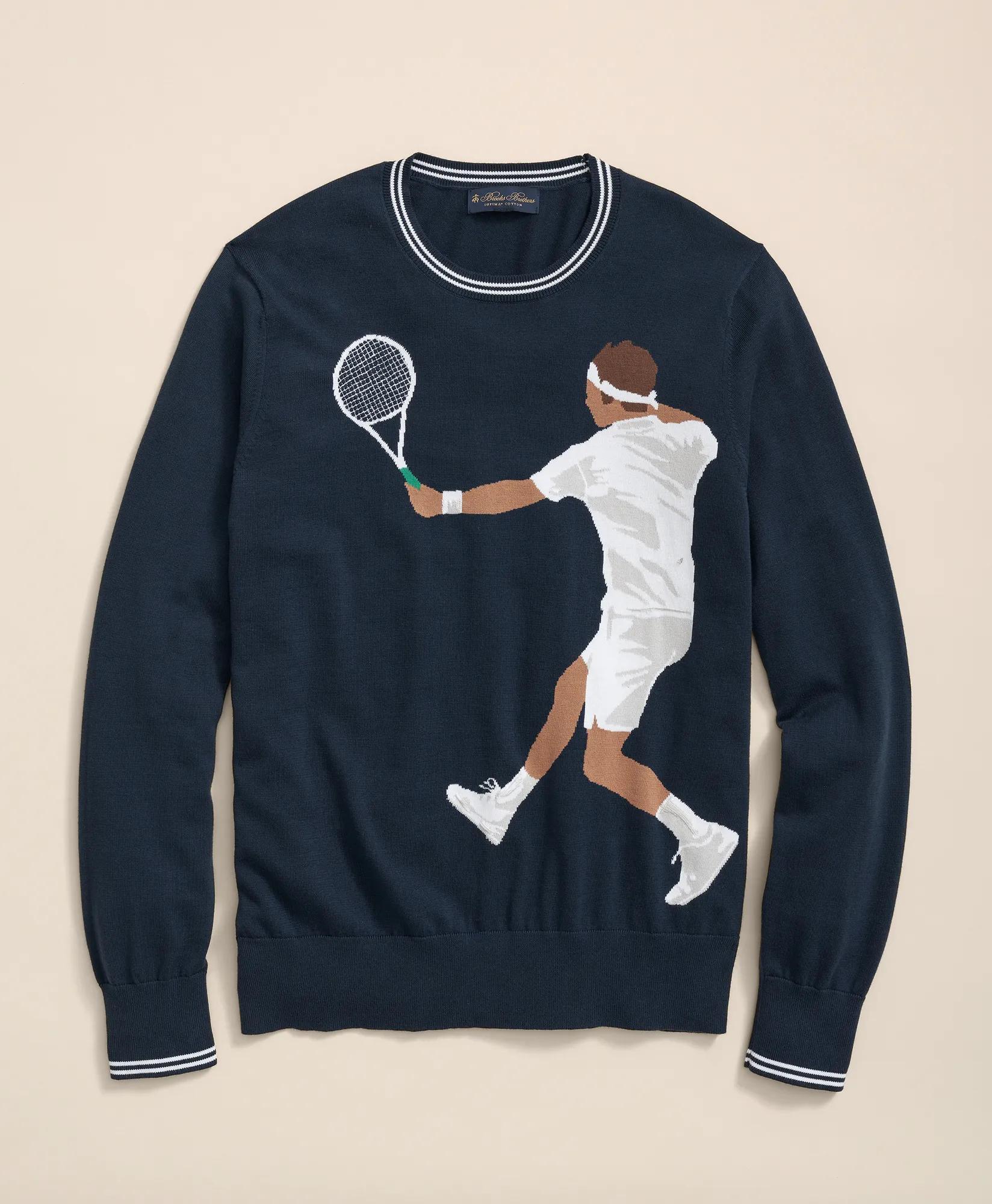 Tennis Motif Sweater in Supima® Cotton, image 1