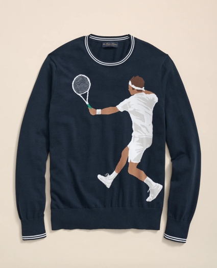 Tennis Motif Sweater in Supima® Cotton, image 1