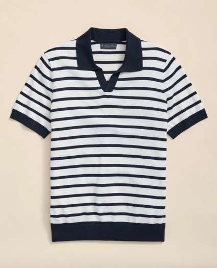 Pima Cotton Johnny Collar Mariner Stripe Sweater, image 1