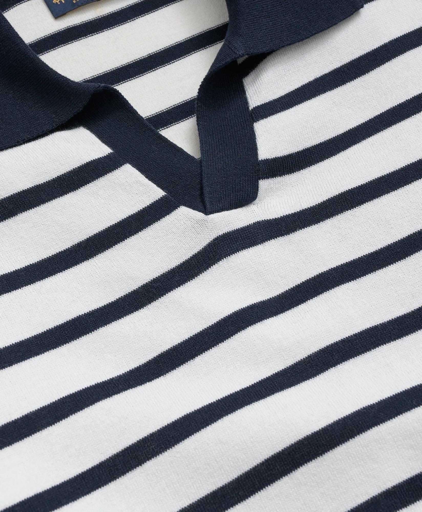 Pima Cotton Johnny Collar Mariner Stripe Sweater