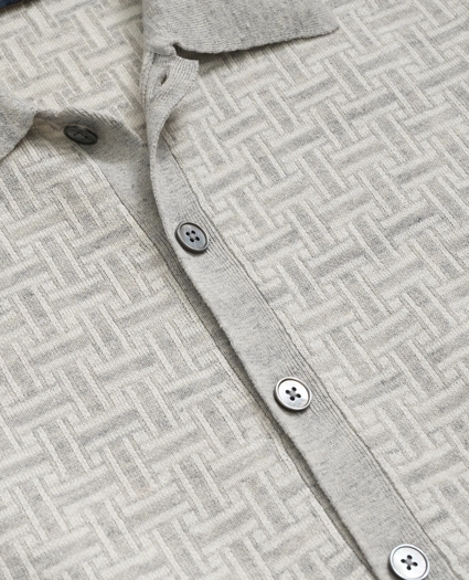 Polo Cardigan in Linen-Blend Tropical Basket Pattern, image 2