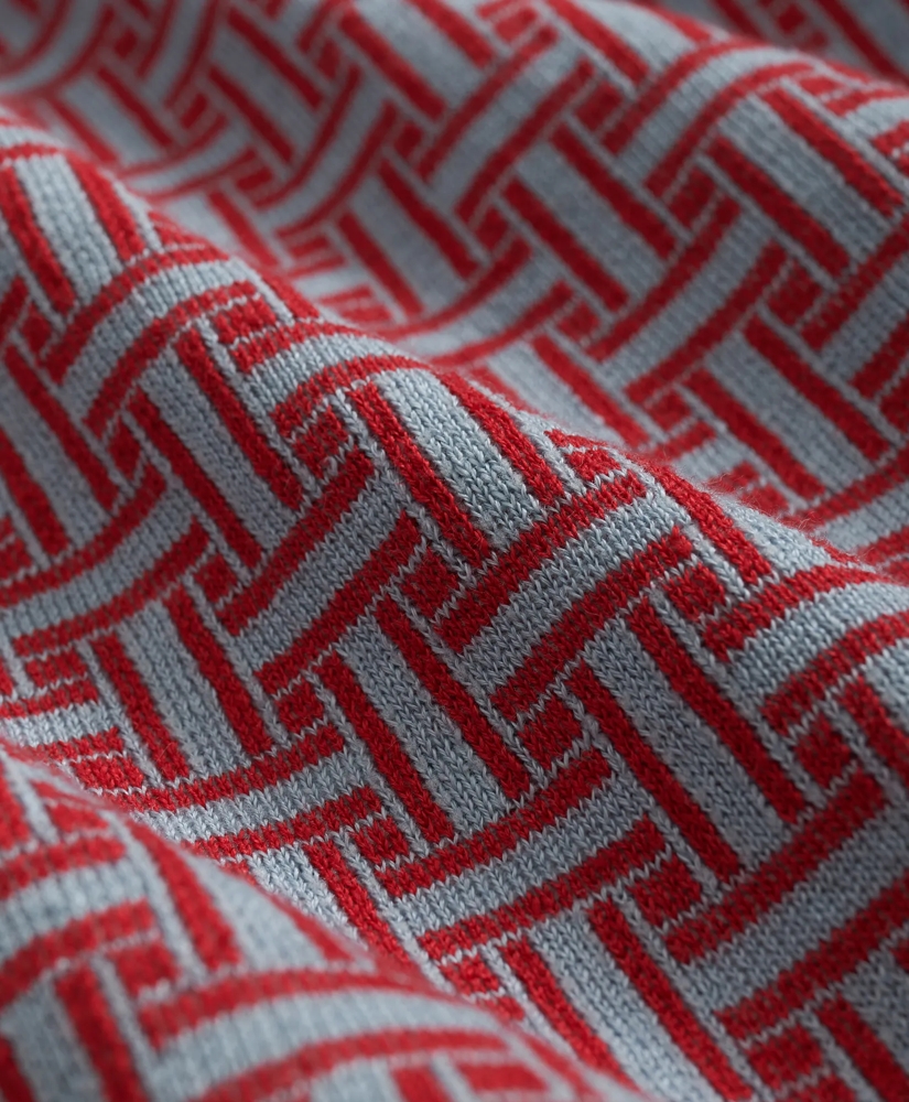 Polo Cardigan in Linen-Blend Tropical Basket Pattern, image 3