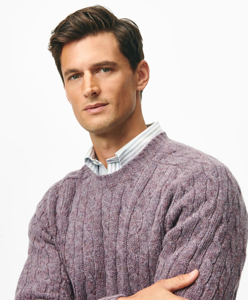 Cable Crewneck Sweater in Shetland Wool, image 2