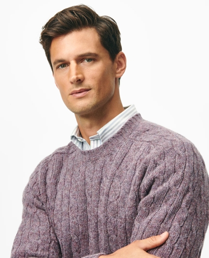 Cable Crewneck Sweater in Shetland Wool, image 2