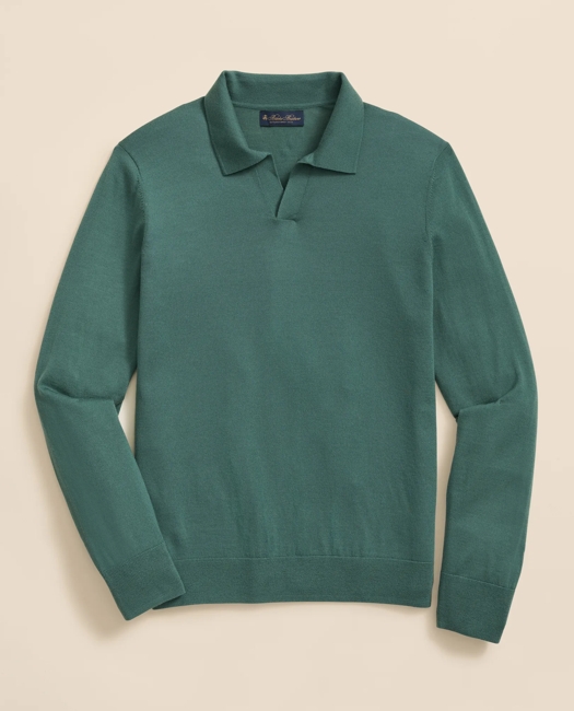 Brooks Brothers Lightweight Luxe All-season Sweater, Johnny Collar In Green