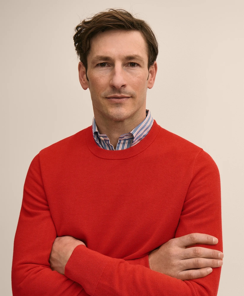 Supima&reg; Cotton Pique Crewneck Sweater, image 2