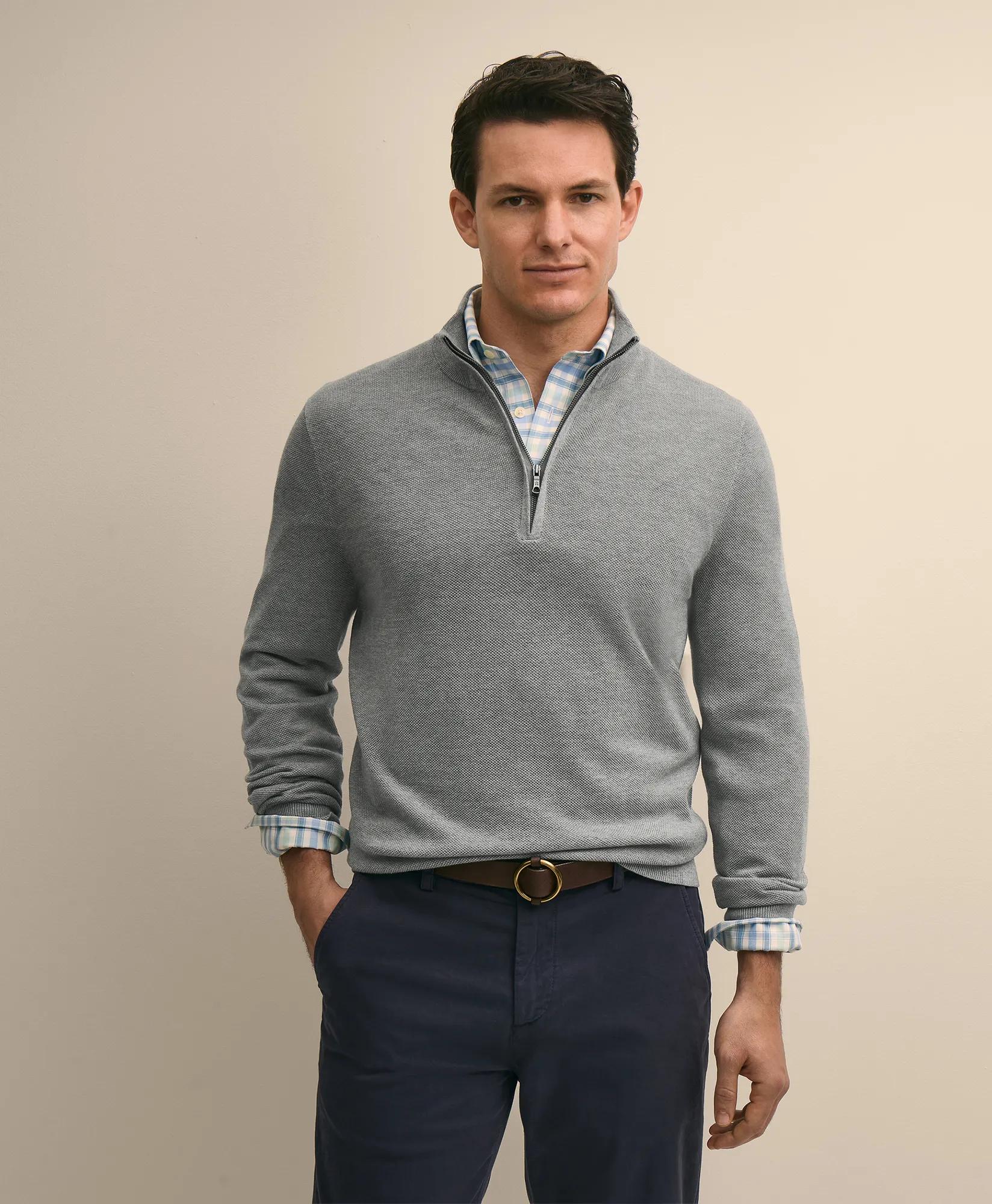 Supima Cotton Pique Quarter-Zip Sweater primary