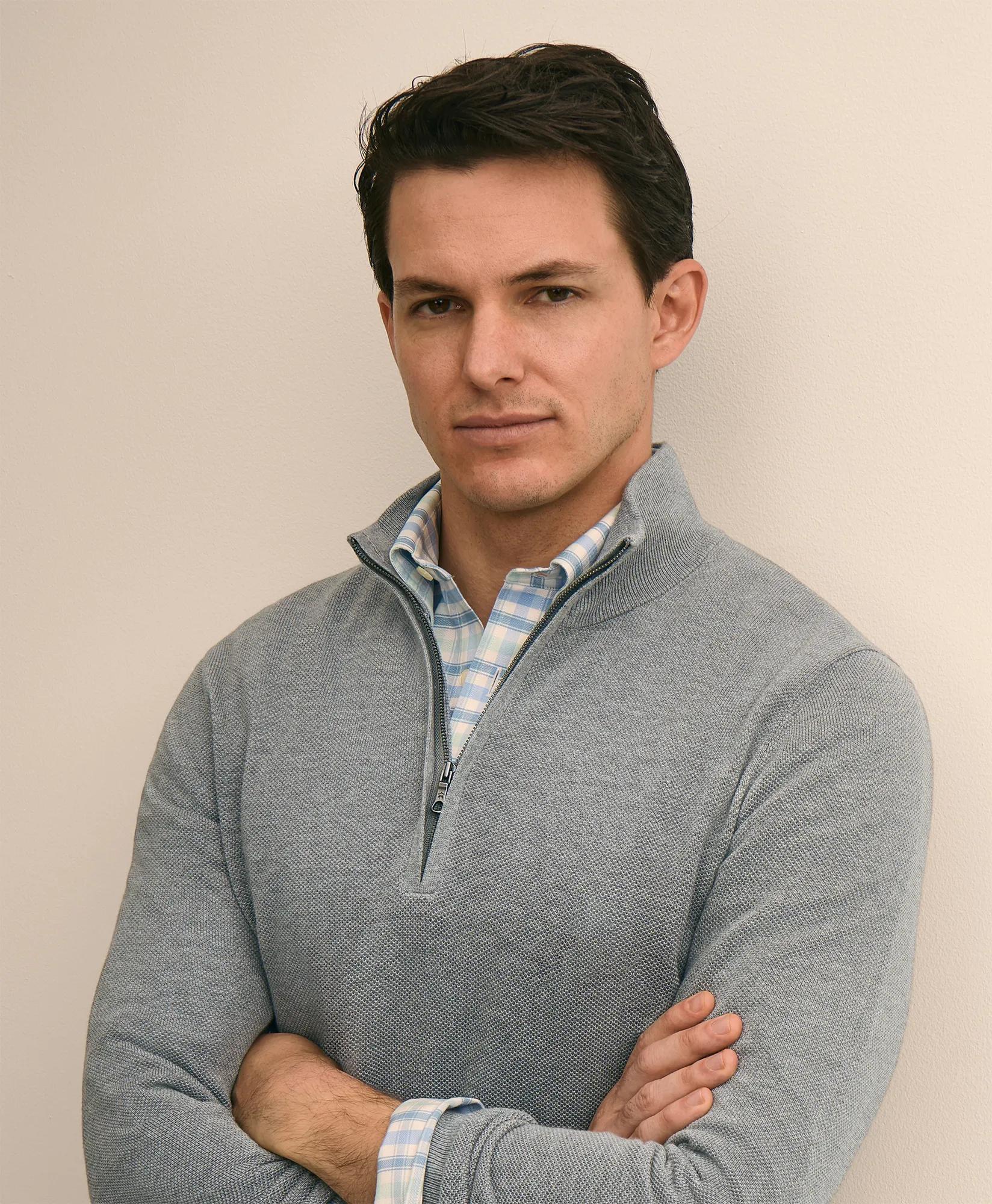 Supima Cotton Pique Quarter-Zip Sweater secondary