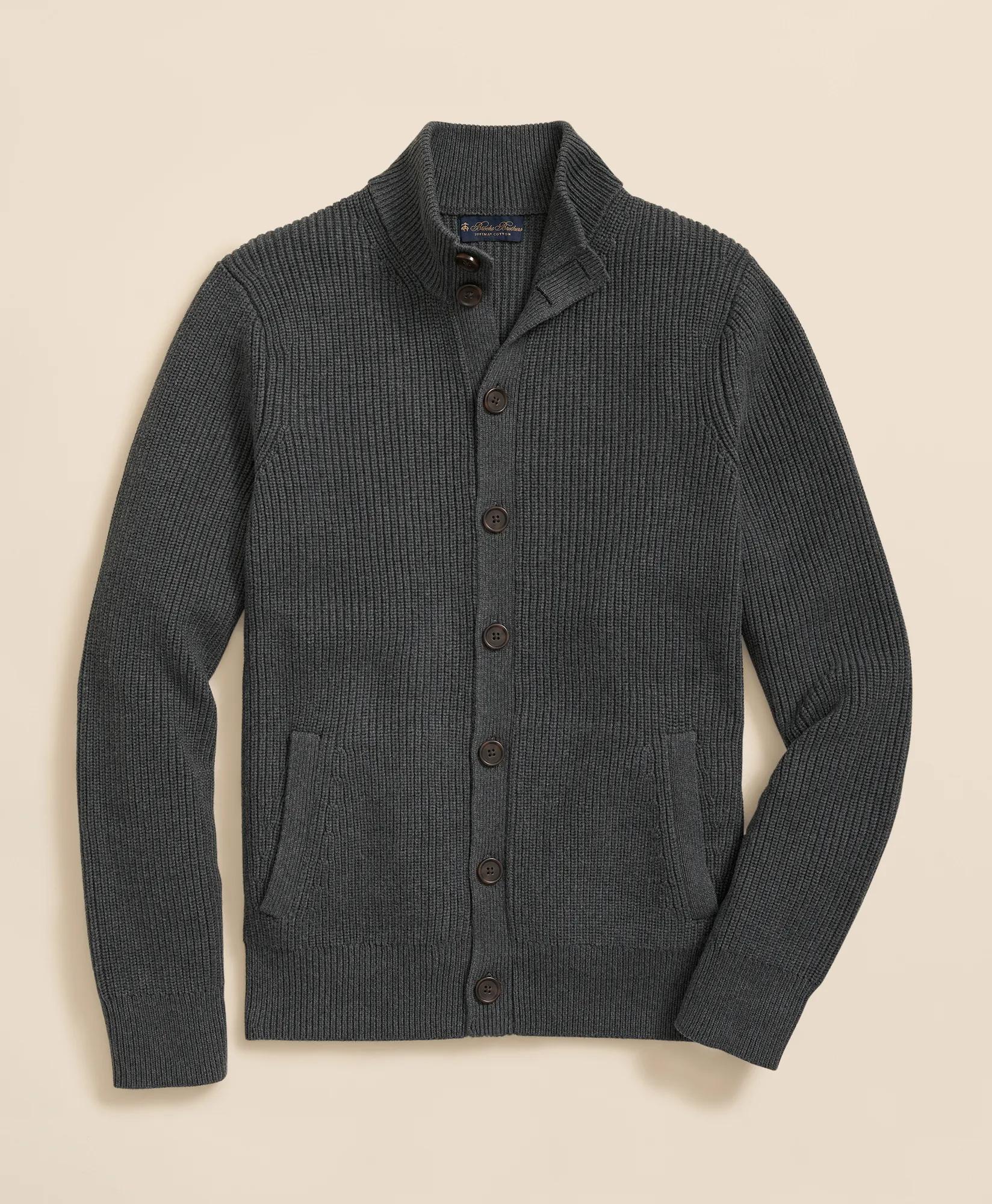 Supima® Cotton Ribbed Mock Neck Cardigan, image 1