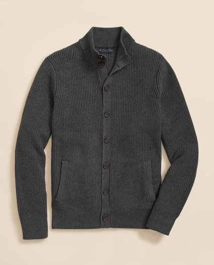 Supima® Cotton Ribbed Mock Neck Cardigan, image 1