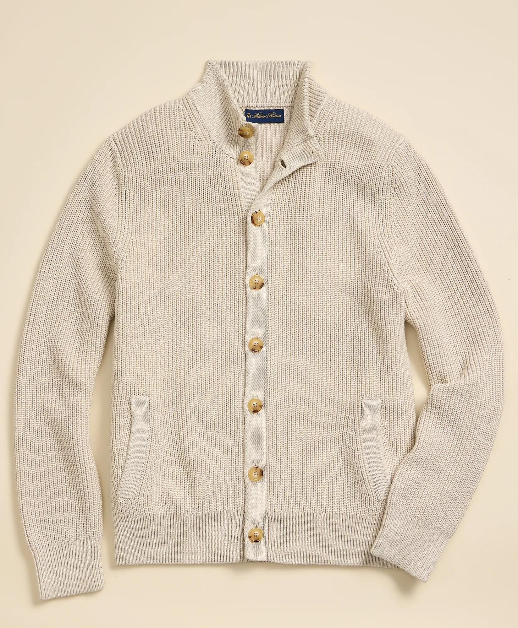 Supima&reg; Cotton Ribbed Mock Neck Cardigan, image 1