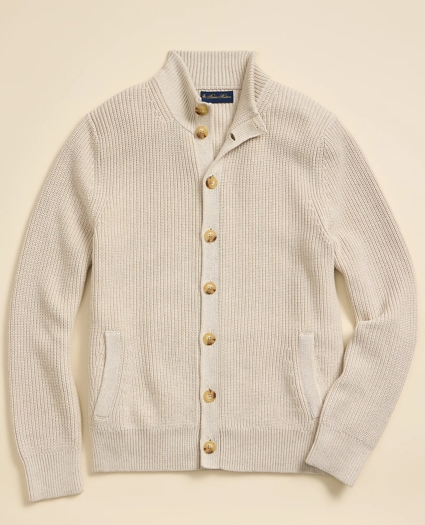 Supima&reg; Cotton Ribbed Mock Neck Cardigan, image 1