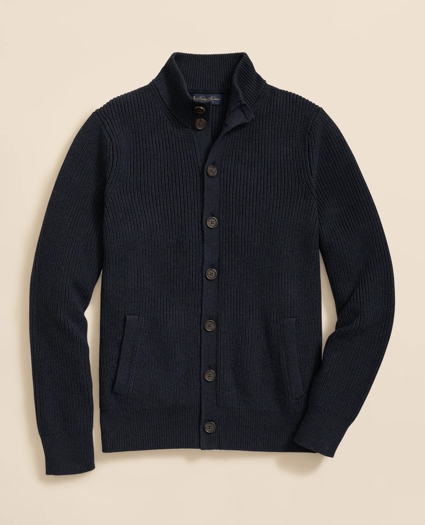 Supima® Cotton Ribbed Mock Neck Cardigan, image 1